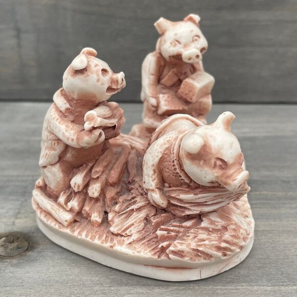 Vintage Georgia Marble Stone Figure The Three Little Pigs Limited Edition 1970s - Picture 2 of 9